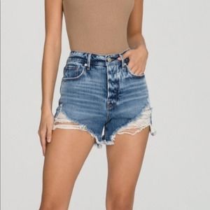 Good American Indigo Frayed Jean Shorts